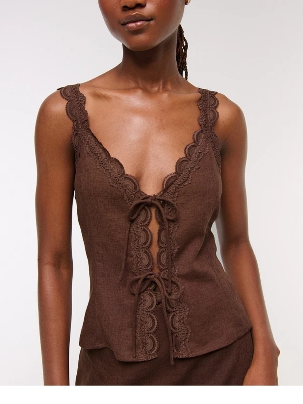 Abercrombie & Fitch NWT Lace Trim Tie-Front Camisole in Brown S